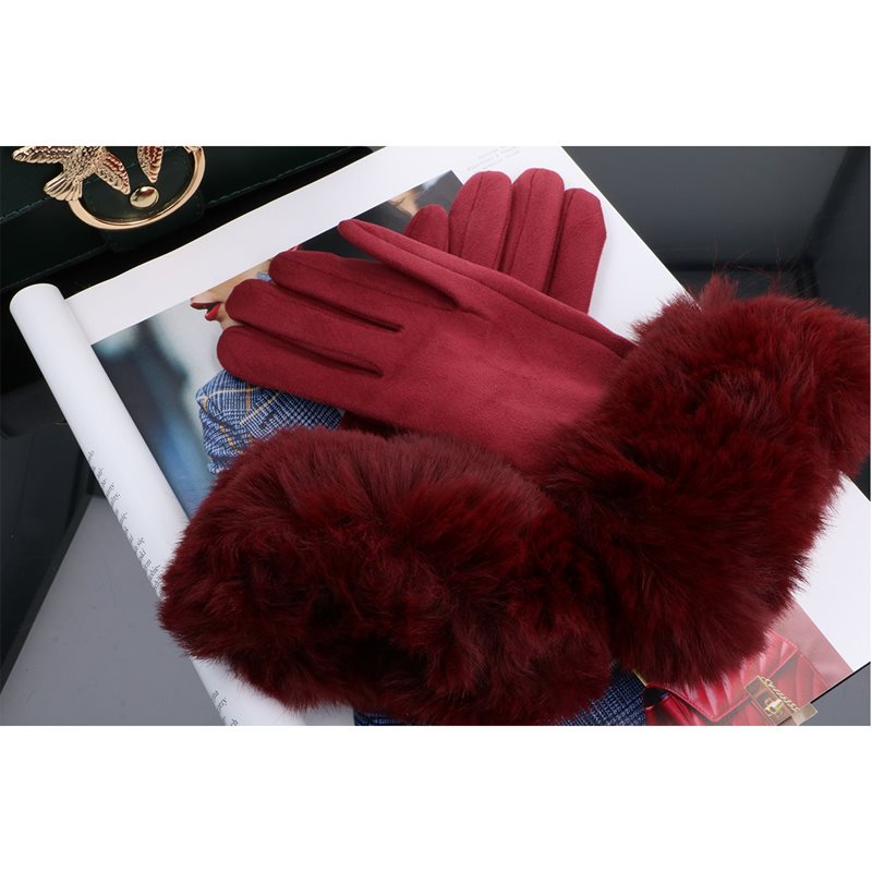 Rękawiczki WINTER FUR TOUCH BURGUNDY HAGNE