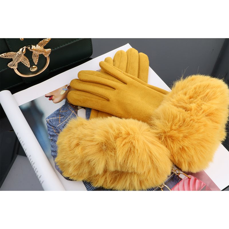 Rękawiczki WINTER FUR TOUCH YELLOW HAGNE